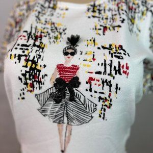 Short sleeve graphic light weight sweater, M